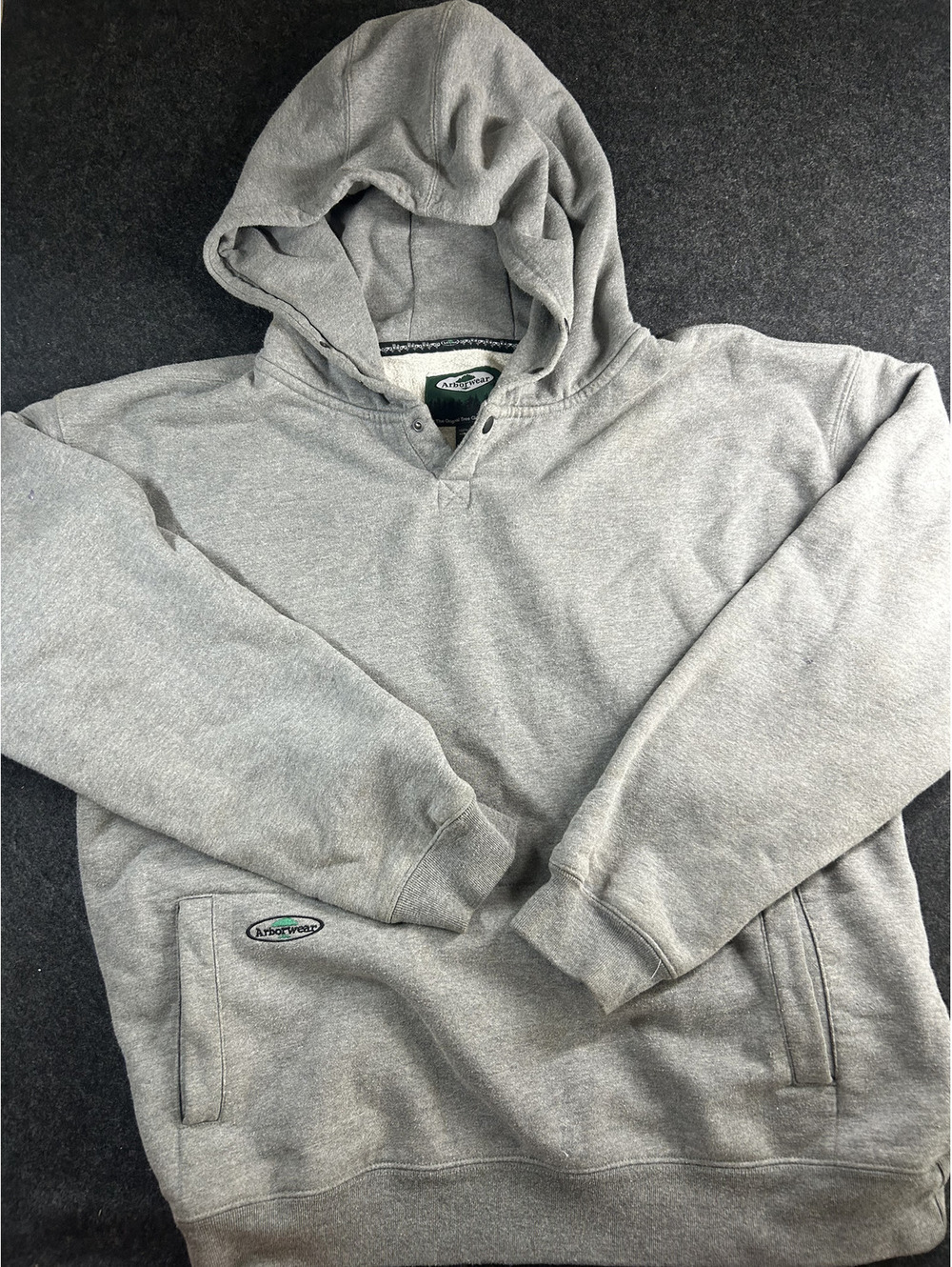 Arborwear Gray Men's Cotton Heavyweight Snap Neck Hooded Sweatshirt Size 2XL